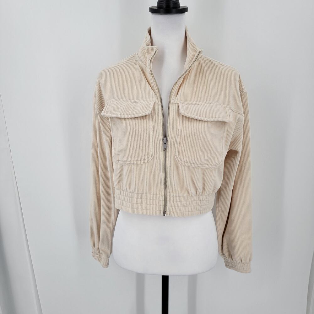 Aerie Cropped Jacket Womens XS Corduroy Cream Zip Up Groove On Crop
